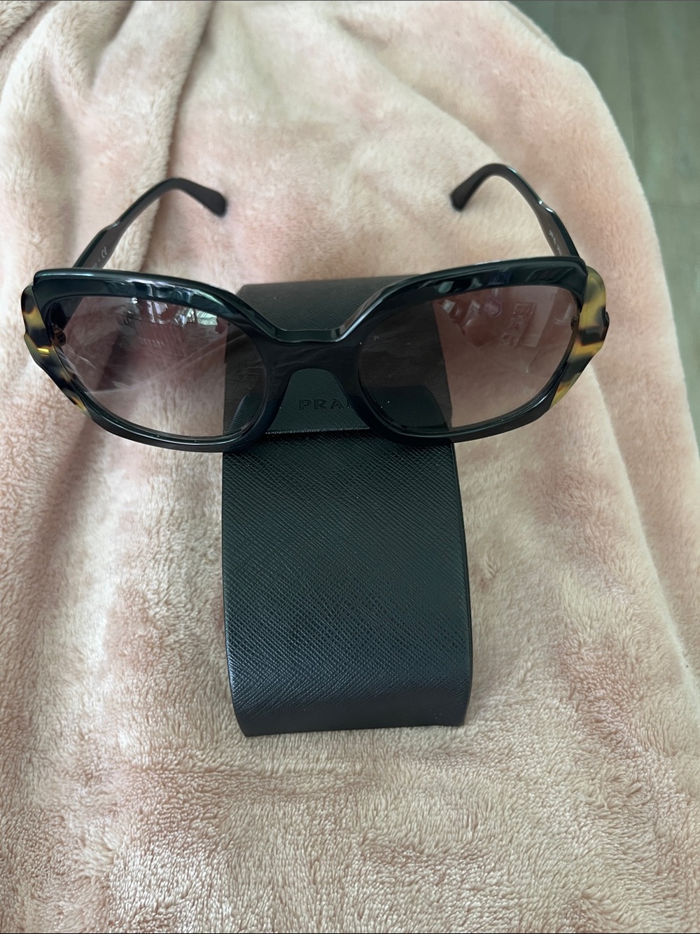 Prada Women's Black Frame with Tortoiseshell Temple Sunglasses